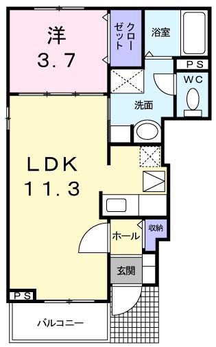 JURI II(1LDK/1階)の間取り写真