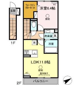 ソロモン泗水(1LDK/2階)の間取り写真