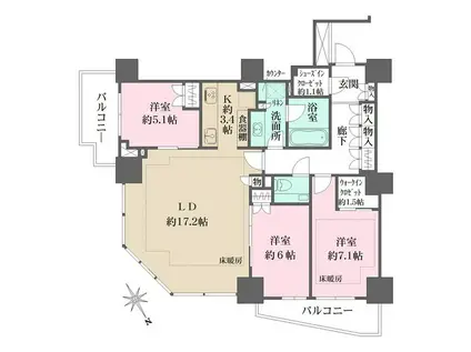 ザ・パークハウス三田ガーデン タワー棟(3LDK/3階)の間取り写真