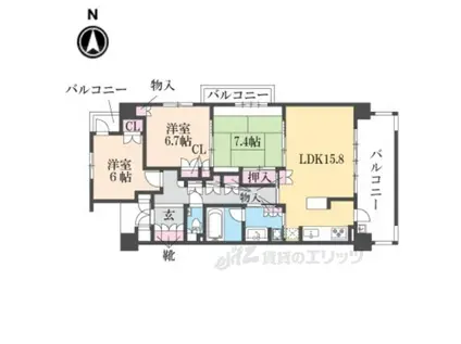 ハイネスクラウズ山科音羽(3LDK/6階)の間取り写真