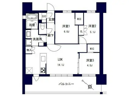 センチュリー千葉みなと(3LDK/12階)の間取り写真