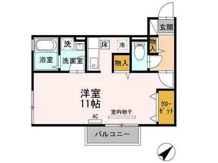 リビングタウン渡橋B(ワンルーム/1階)の間取り写真