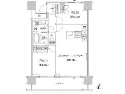 パークハビオ渋谷本町レジデンス(2LDK/7階)の間取り写真