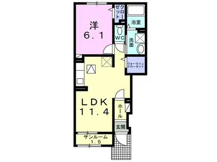 カバージョ(1LDK/1階)の間取り写真