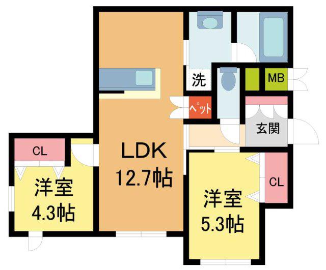 へーベルメゾンさくら夙川(2LDK/1階)の間取り写真