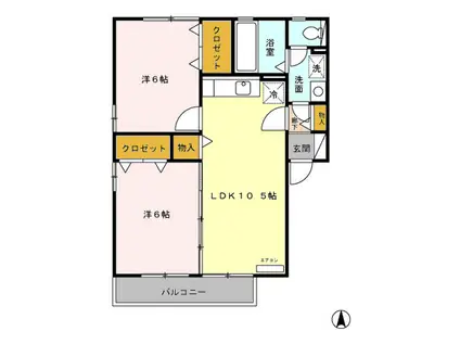 サウスパークスTAKAHISA A棟(2LDK/1階)の間取り写真
