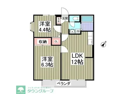 ロイヤルシャルムIIB棟(2DK/1階)の間取り写真