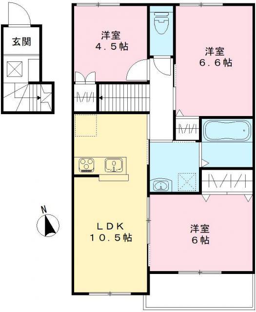 ユアメゾン益野B(3LDK/2階)の間取り写真