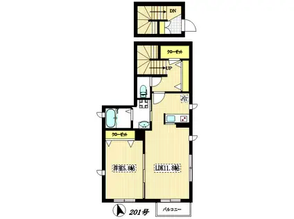 エクラージュ二子(1LDK/2階)の間取り写真