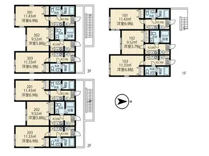 ラフィーネ西谷(1K/1階)の間取り写真