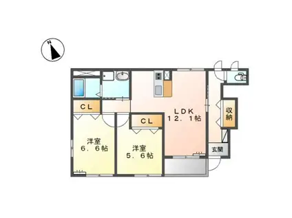 カサ フェンテ(2LDK/1階)の間取り写真