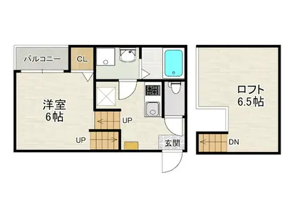 ハーモニーテラス今宿(1K/2階)の間取り写真