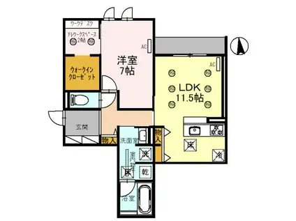 ロワイヤル綿町(1LDK/1階)の間取り写真