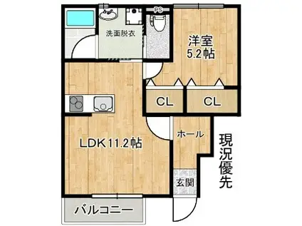 ＪＲ山陰本線 松江駅 徒歩22分 2階建 築1年(1LDK/1階)の間取り写真
