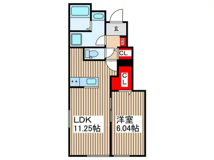 リーブルファイン緑区中野田(1LDK/1階)の間取り写真