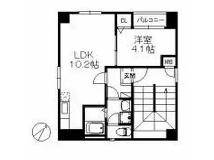 アリエス天神南 264(1LDK/2階)の間取り写真