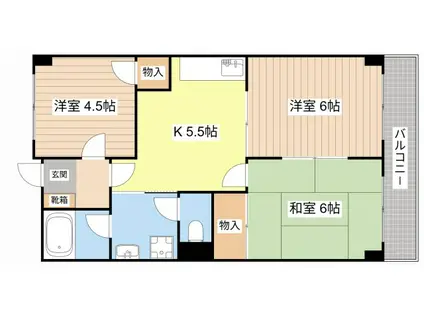 ライオンズハイツ高宮(3K/1階)の間取り写真