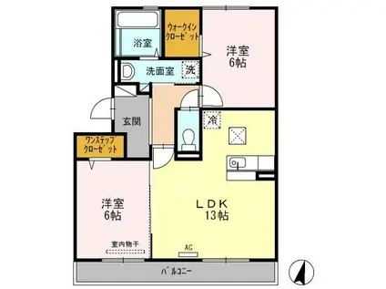 セゾンランタナIIB棟(2LDK/2階)の間取り写真