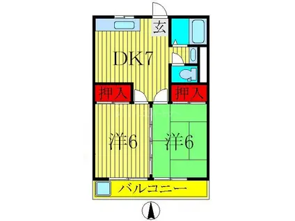 スカイハイツ富澤(2DK/2階)の間取り写真