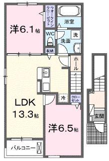 メルヴェーユ B(2LDK/2階)の間取り写真