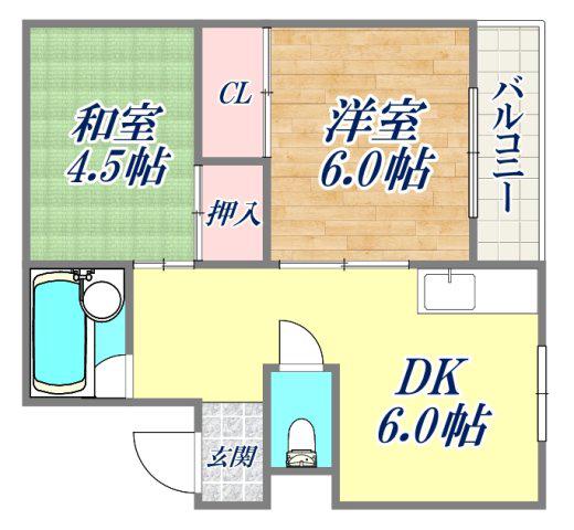 川崎マンション(2DK/4階)の間取り写真