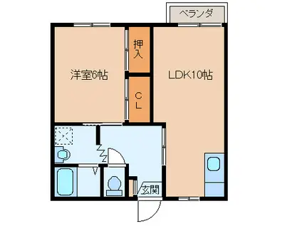 フォーブル三重・B(1LDK/2階)の間取り写真