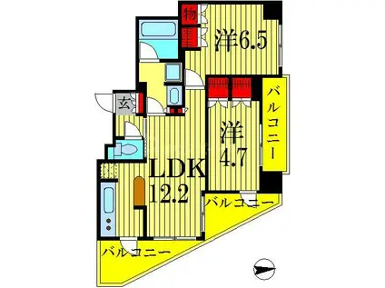 Dクラディア亀戸ブリエア(2LDK/2階)の間取り写真