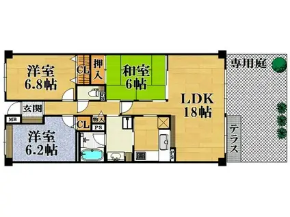 レジオン甲子園口(3LDK/1階)の間取り写真