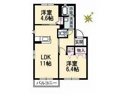 木もれ陽 二番館(2LDK/2階)の間取り写真