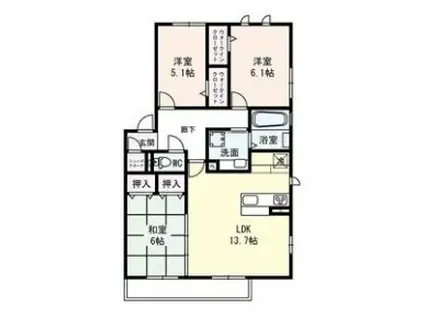 クレール田宮(3LDK/2階)の間取り写真