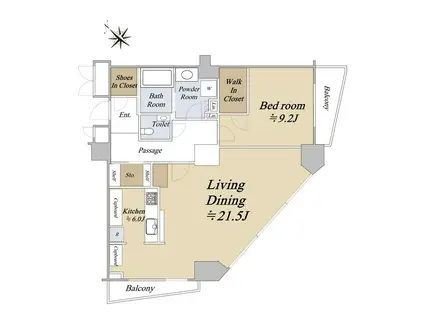 アトラスタワー六本木(1LDK/16階)の間取り写真