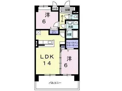 インフィニティ生駒(2LDK/4階)の間取り写真