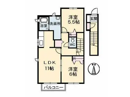 ヴェル・サワーB棟(2LDK/2階)の間取り写真