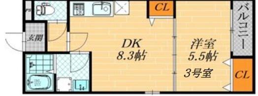 EIKOU菊水通(1LDK/2階)の間取り写真