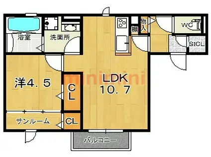 セジュール上穂積(1LDK/2階)の間取り写真