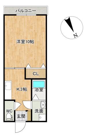 アトム8(1K/3階)の間取り写真