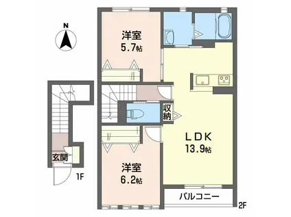 アジャート(2LDK/2階)の間取り写真
