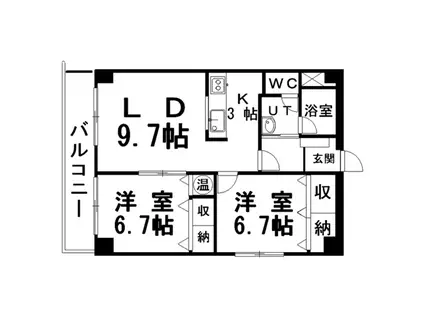 レジデンス黒金(2LDK/3階)の間取り写真