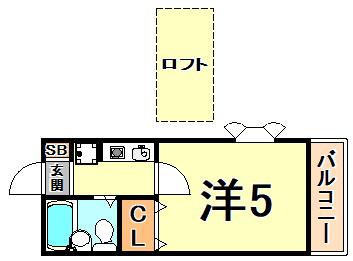 下山手コート(1K/2階)の間取り写真