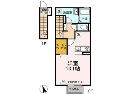 腰浜リバーサイド(ワンルーム/2階)の間取り写真