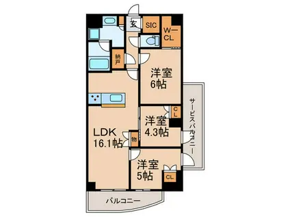 ザケンジントンレンジデンスときわ台(3LDK/3階)の間取り写真
