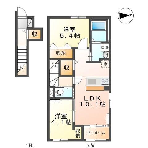 メイプルハウス藤ヶ丘I(2LDK/2階)の間取り写真