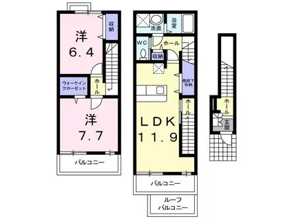 パークサイドメゾンA(2LDK/2階)の間取り写真
