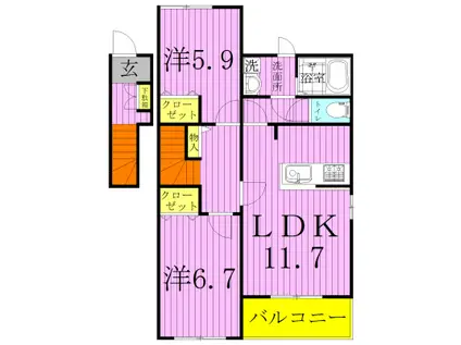 BIRD・VERTバードヴェール(2LDK/2階)の間取り写真