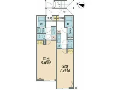 カインドネス相模大野III(1K/2階)の間取り写真
