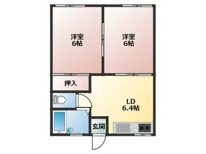 コーポ五本松D(2DK/1階)の間取り写真