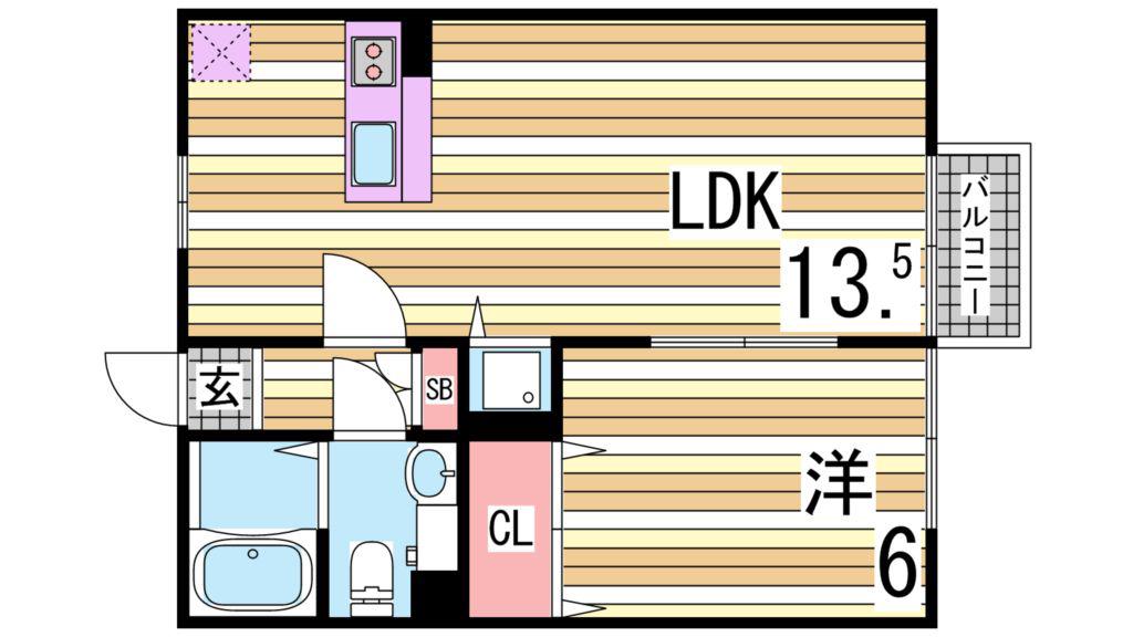 ヴィアーレ(1LDK/2階)の間取り写真