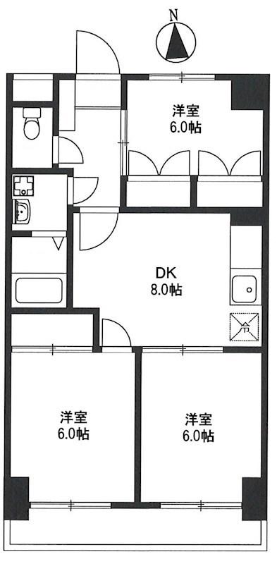 KサンライトマンションII(3DK/3階)の間取り写真