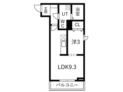 メリディアン白鳥(1LDK/3階)の間取り写真