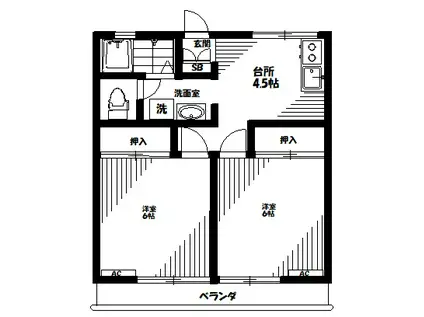 レマンハイツおゆみ野(2DK/2階)の間取り写真